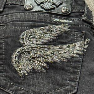 Miss Me Size 28 Black Jeans with Silver Wing Embellishment